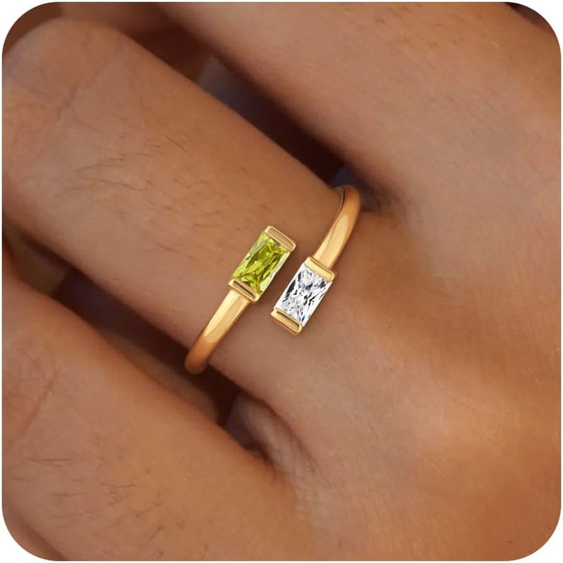 Honsny Gold Birthstone Rings for Women Non Tarnish 14K Gold Plated Adjustable Emerald Ring Cubic Zirconia Gemstone Promise Ring for Her Engagement Personalized Waterproof Jewelry Gifts for Birthday - Image 1